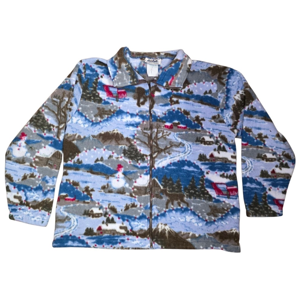 Vintage Northern Reflections Fleece Jacket Womens L/XL Ski Cabin Snow Scenic